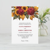 Sonnenblumen Burgund Rote Rose Hochzeit Einladung (Stehend Vorderseite)