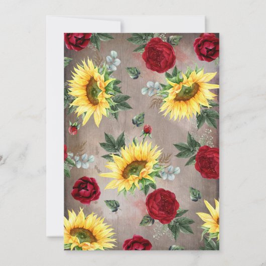 Sonnenblumen Burgund Rotes Rustikales Fall Brautpa Einladung (Rückseite)