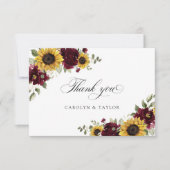 Sonnenblumen Burgund Rustikale Hochzeit Dankeschön Dankeskarte (Vorderseite)