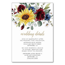 Sonnenblumen-Burgund und Hochzeitskarte der Marine Tischnummer