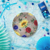 Sonnenblumen - Burgund und Navy Blauer Fall Rustik Pappteller (Party)