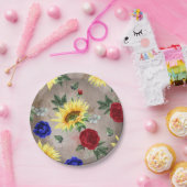 Sonnenblumen - Burgund und Navy Blauer Fall Rustik Pappteller (Party)