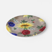 Sonnenblumen - Burgund und Navy Blauer Fall Rustik Pappteller (Schrägansicht)