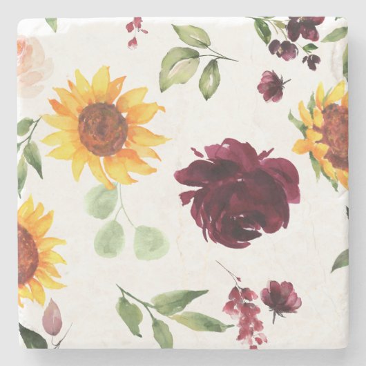 Sonnenblumen & Burgunder Rose Herbst Wohngestaltun Steinuntersetzer (Vorderseite)