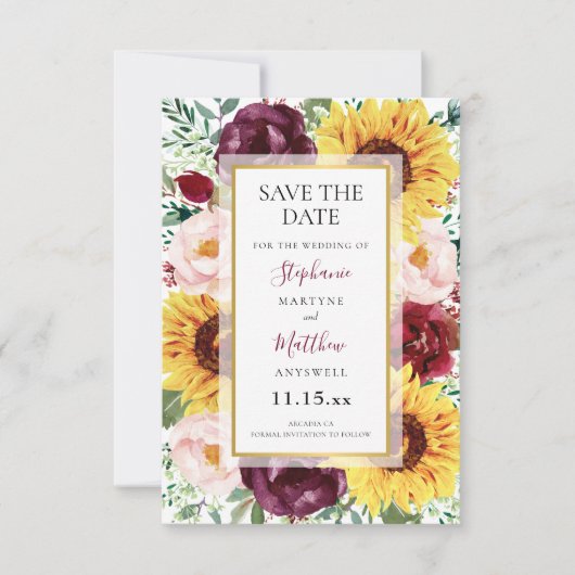 Sonnenblumen Burgundy Blume Goldene Hochzeit Save The Date (Vorderseite)