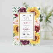 Sonnenblumen Burgundy Blume Goldene Hochzeit Save The Date (Stehend Vorderseite)