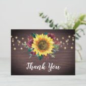 Sonnenblumen Burgundy Blumen Lights Wood Wedding Dankeskarte (Stehend Vorderseite)