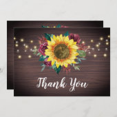 Sonnenblumen Burgundy Blumen Lights Wood Wedding Dankeskarte (Vorne/Hinten)