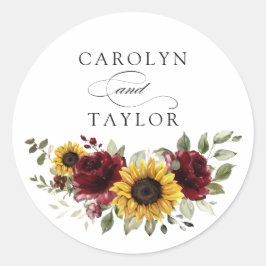 Sonnenblumen Burgundy Blütenrot Rustikale Umhüllun Runder Aufkleber