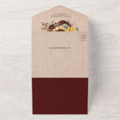 Sonnenblumen Burgundy Floral QR Code Burlap Weddin All In One Einladung (Außenbereich)