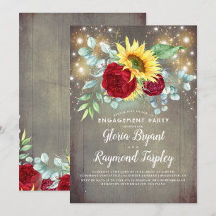 Sonnenblumen Burgundy Floral Rustikale Engagement  Einladung