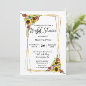 Sonnenblumen Burgundy Gold Frame Brautparty Einladung (Stehend Vorderseite)