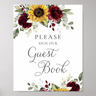 Sonnenblumen Burgundy Greenery Wedding Gästebuch