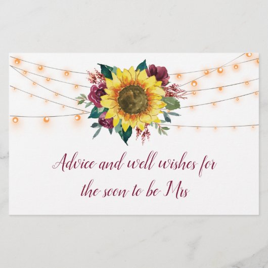 Sonnenblumen Burgundy Lights Brautparty Beratung (Rückseite)