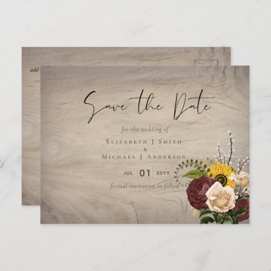 Sonnenblumen Burgundy Marsala billig Budget Hochze Postkarte (Vorne/Hinten)