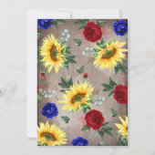 Sonnenblumen Burgundy Navy Blauer rustikaler Absch Einladung (Rückseite)