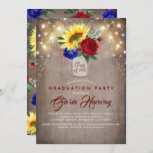 Sonnenblumen Burgundy Navy Blauer rustikaler Absch Einladung (Vorne/Hinten)