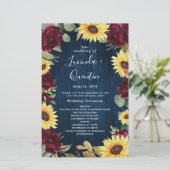 Sonnenblumen Burgundy Navy Blue Hochzeitsprogramme (Stehend Vorderseite)