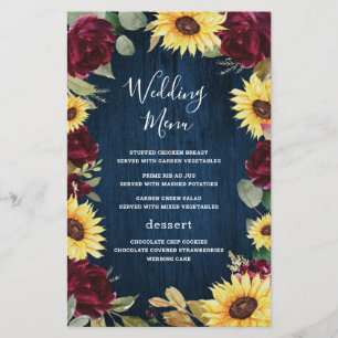 Sonnenblumen Burgundy Navy Blue Wedding Menu Cards