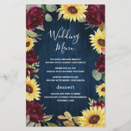 Sonnenblumen Burgundy Navy Blue Wedding Menu Cards