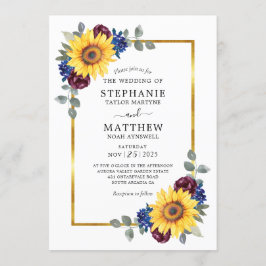 Sonnenblumen Burgundy Navy Blumengold Hochzeit Einladung