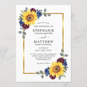Sonnenblumen Burgundy Navy Blumengold Hochzeit Einladung