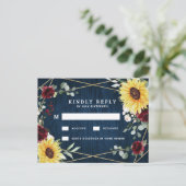 Sonnenblumen Burgundy Navy Geometric Wedding RSVP Postkarte (Stehend Vorderseite)