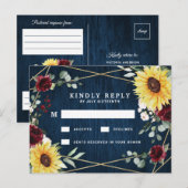 Sonnenblumen Burgundy Navy Geometric Wedding RSVP Postkarte (Vorne/Hinten)