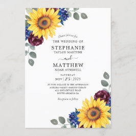 Sonnenblumen Burgundy Navy Wasserfarbenblütenhochz Einladung