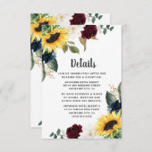 Sonnenblumen Burgundy Red and Navy Blue Rose Hochz Begleitkarte (Vorne/Hinten)