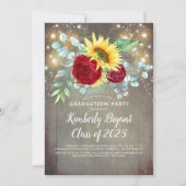 Sonnenblumen Burgundy Red Rustic Fall Abschluss Einladung (Vorderseite)