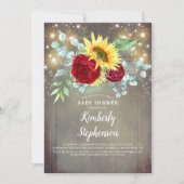 Sonnenblumen Burgundy Red Rustic Fall Baby Dusche Einladung (Vorderseite)