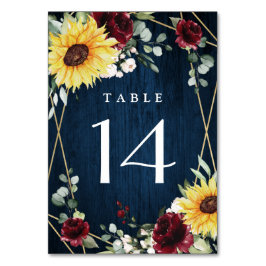 Sonnenblumen Burgundy Rose Geometrische Hochzeit d Tischnummer