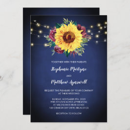 Sonnenblumen Burgundy Rose Lights Navy Blue Weddin Einladung