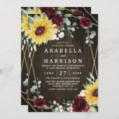 Sonnenblumen Burgundy Rose Rustikale geometrische Einladung (Vorne/Hinten)