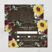 Sonnenblumen Burgundy Rose Rustikale geometrische  RSVP Karte (Vorne/Hinten)