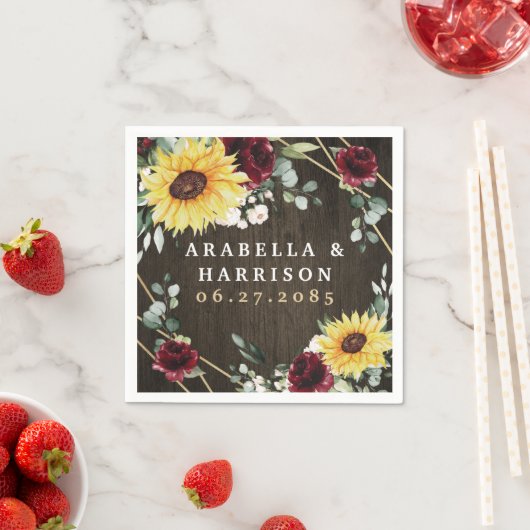 Sonnenblumen Burgundy Rose Rustikale geometrische Serviette (Beispiel)