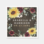 Sonnenblumen Burgundy Rose Rustikale geometrische Serviette (Vorderseite)