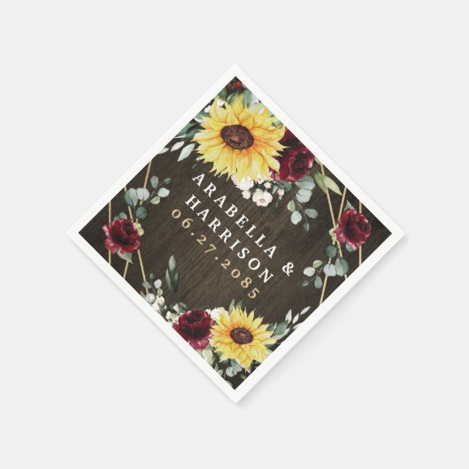 Sonnenblumen Burgundy Rose Rustikale geometrische  Serviette (Ecke)