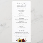 Sonnenblumen Burgundy Rote Flora Rustische Hochzei Programm (Rückseite)