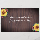 Sonnenblumen Burgundy Wood Brautparty Ratgeber Kar (Rückseite)