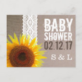 Sonnenblumen Burlap & Crochet Lace Baby Dusche lad Einladungspostkarte (Vorderseite)
