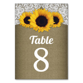 Sonnenblumen Burlap Lace Hochzeit Tischnummer Card