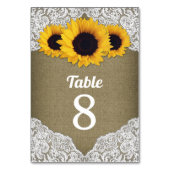 Sonnenblumen Burlap Lace Hochzeit Tischnummer Card (Rückseite)