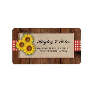 Sonnenblumen Burlap Red Karo Elegante Address Labe Adressaufkleber