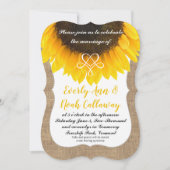 Sonnenblumen-Burlap-Typografie Einladung Hochzeit (Vorderseite)