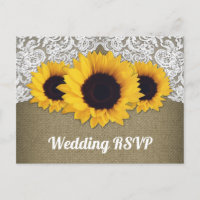 Sonnenblumen-Burlap- und Spitzen-Hochzeit-RSVP-Pos