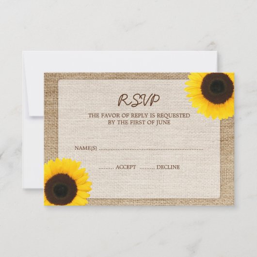Sonnenblumen Burlap Wedding RSVP Response Card (Vorderseite)