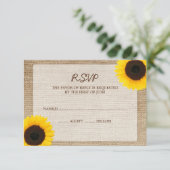 Sonnenblumen Burlap Wedding RSVP Response Card Karte (Stehend Vorderseite)