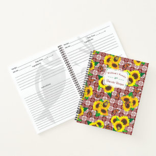 Sonnenblumen Butterfliegen Red Gingham Recipe Notizblock